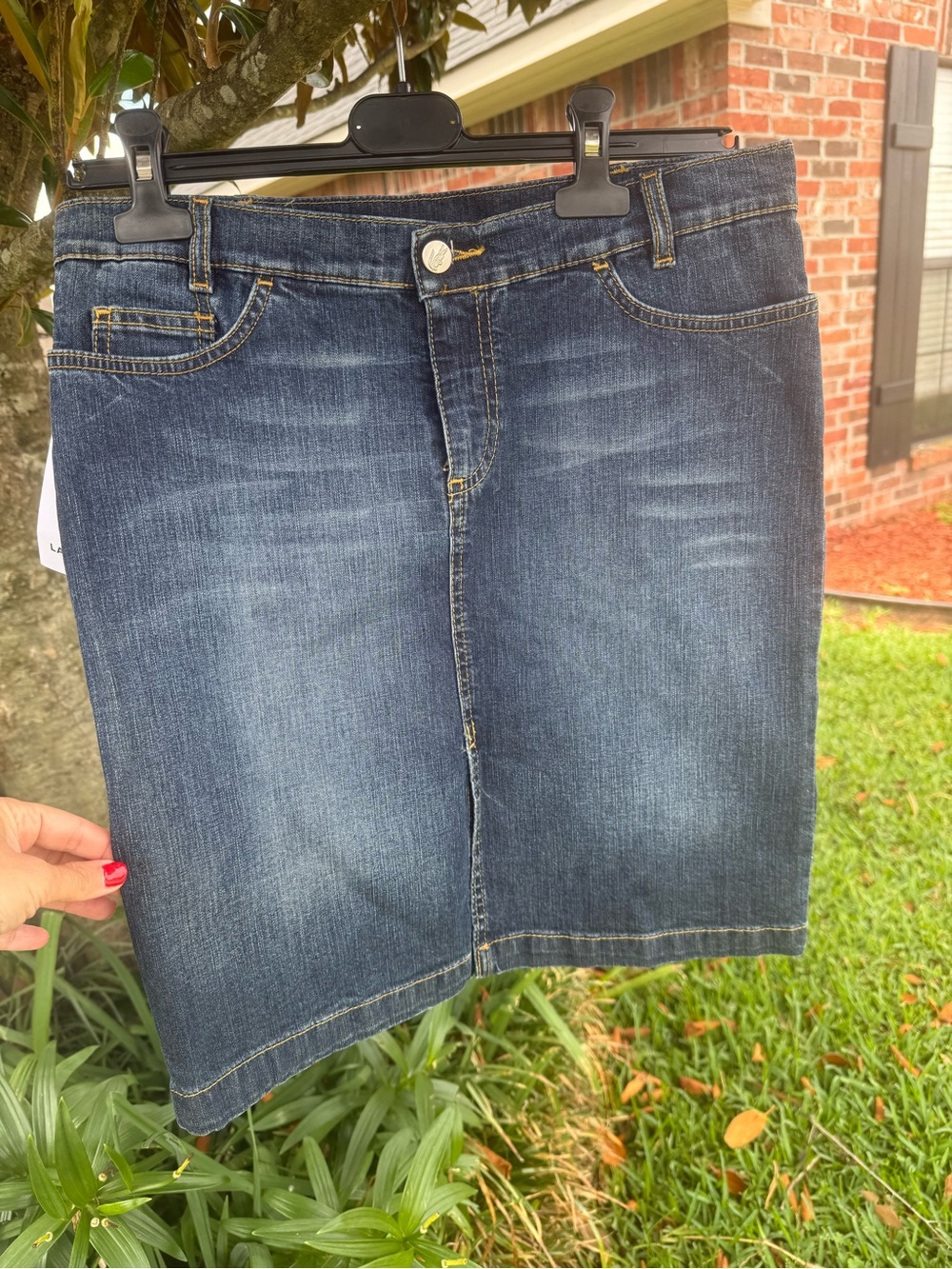 Lacoste Stretch Denim Mini Skirt Blue Crocodile Pocket Embroidered Size 38 NWT